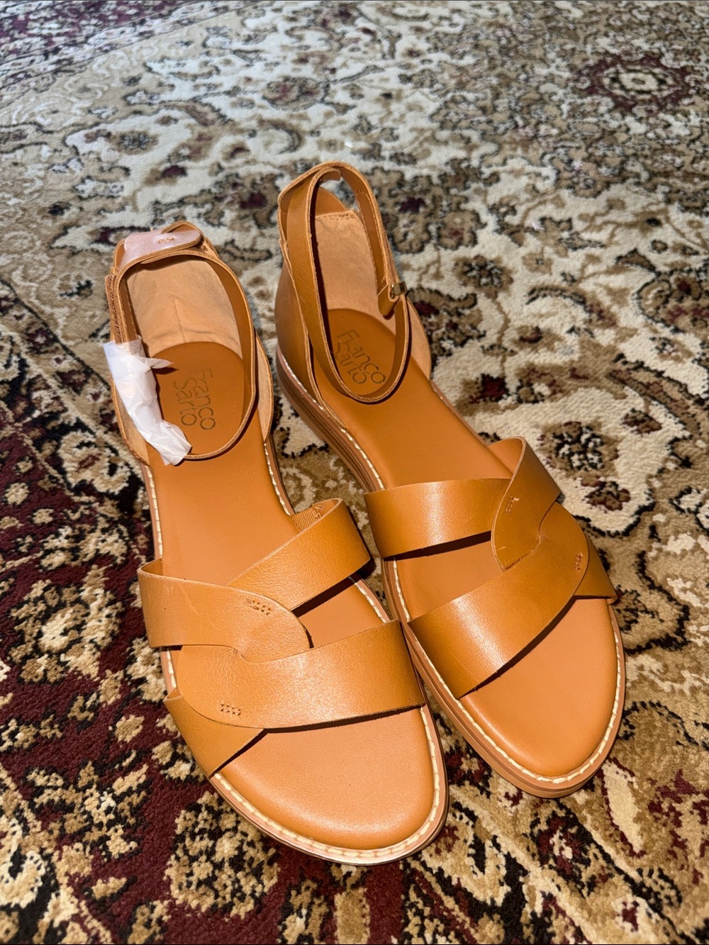 Franco Sarto Cognac Leather Strappy Ankle Sandals